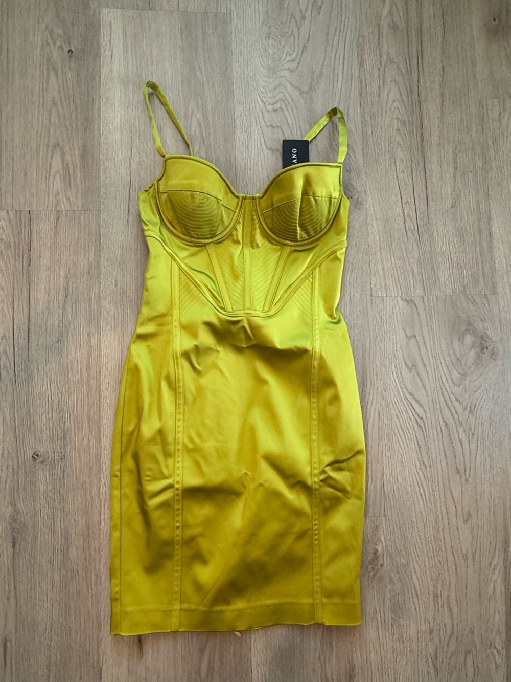 Marciano Chartreuse Satin Bustier Sheath Dress